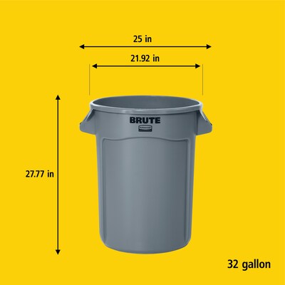 Rubbermaid BRUTE Round Trash Can Container, 32 Gallon, Dark Green