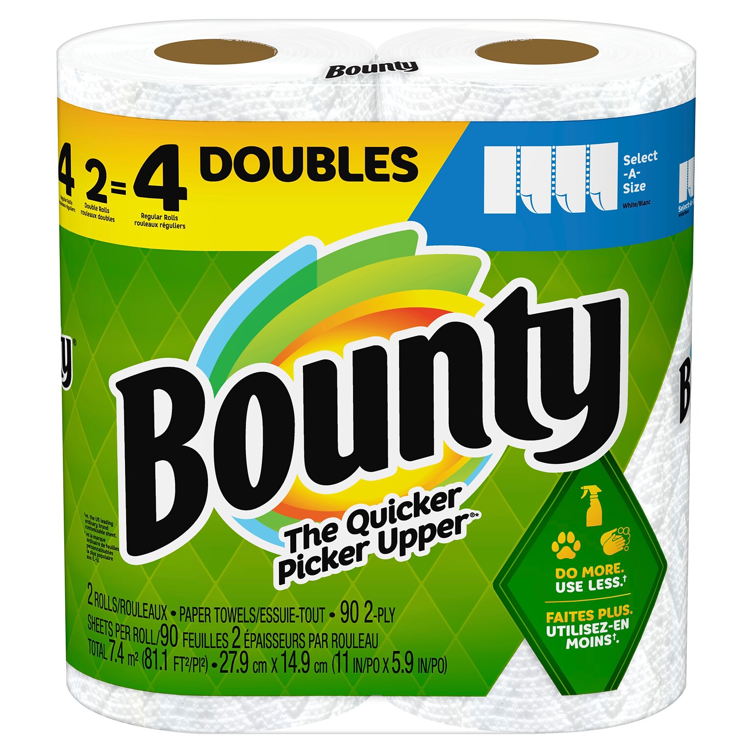 Bounty Select-A-Size Paper Towels, 2-Ply, 90 Sheets/Roll, 2 Double Rolls/Pack (030772061220)