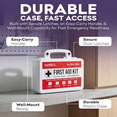 ProHeal OSHA Compliant First Aid Kit, ANSI Class A, Type III, Serves 100 People, 364 Pieces (PH-16624H)