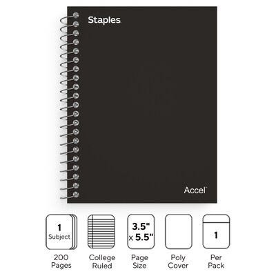 TRU RED™ Premium Mini 1-Subject Notebook, 3.5" x 5.5", College Ruled, 200 Sheets, Black (TR58288)
