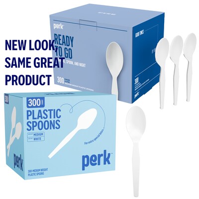 Perk™ Polystyrene Spoon, Medium-Weight, White, 300/Pack (PK56400)