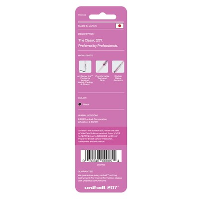 uniball 207 Pink Ribbon Retractable Gel Pens, Medium Point, 0.7mm, Black, 2/Pack (1745148)