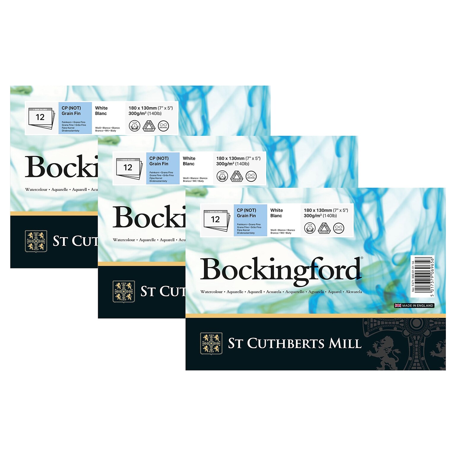 St Cuthberts Mill Bockingford 7 x 5 Watercolor Sketch Pad, 12 Sheets/Pad, 3/Bundle (STCT47130001011A-3)