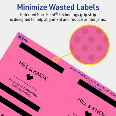 Avery Laser/Inkjet Square Multipurpose Labels, 3" x 3", Bright Pink, 480/Box (94101)