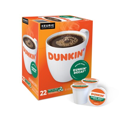 Dunkin' Decaf Coffee, Medium Roast, 0.37 oz. Keurig® K-Cup® Pods, 22/Box (400846)