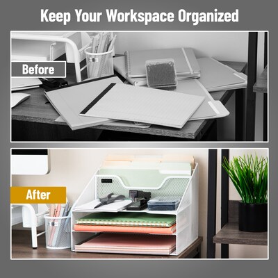 Mind Reader 5-Compartment Metal Mesh File Organizer, White (MESHBOX5-WHT)