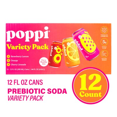 Poppi Prebiotic Soda Variety Pack 12 oz, 12/Pack (220-02412)