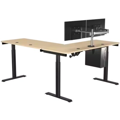 VersaDesk PowerLift 60"W Electric L-Shaped Adjustable Standing Desk, Maple/Black (PLLSD7260-BM-APP)