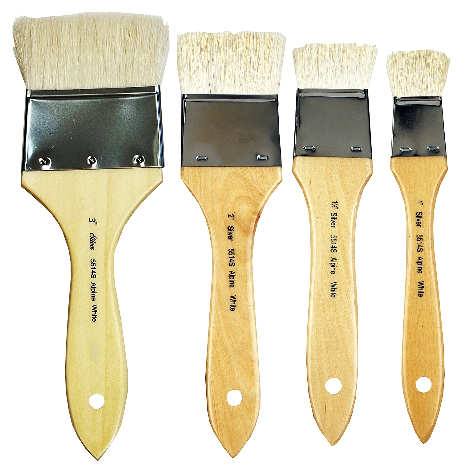 Silver Brush Alpine White Natural Goat Bristle, Wide Wash & Blend Background Brush Set, 4/Pack (SLVAW5560)