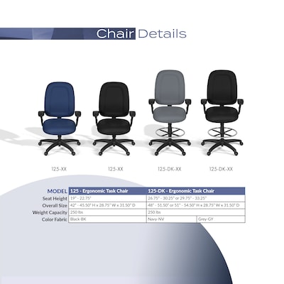 Regency Comfort Series Fabric Drafting Chair with Footrest and Lumbar Support, Grey (125-DK-GY)