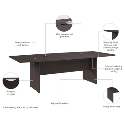 Bush Business Furniture 96"W x 42"D Boat Shaped Conference Table With Grommets, Storm Gray (99TB9642SGK)