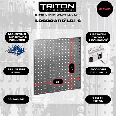 Triton Products LocBoard 24 x 24 x 9/16 Stainless Steel Square Hole Pegboards, 2/Set (LB1-S)