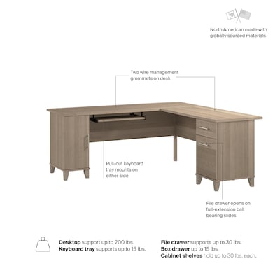 Bush Home Somerset 72"W L Shaped Office Desk with Storage, Ash Gray (WC81610K)