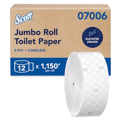 Scott Essential JRT Recycled Coreless Jumbo Toilet Paper, 2-ply, White, 1,150 ft./Roll, 12 Rolls/Carton (07006)