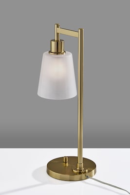 Adesso Gio Incandescent Desk Lamp, 22H, Antique Brass/White (3302-21)