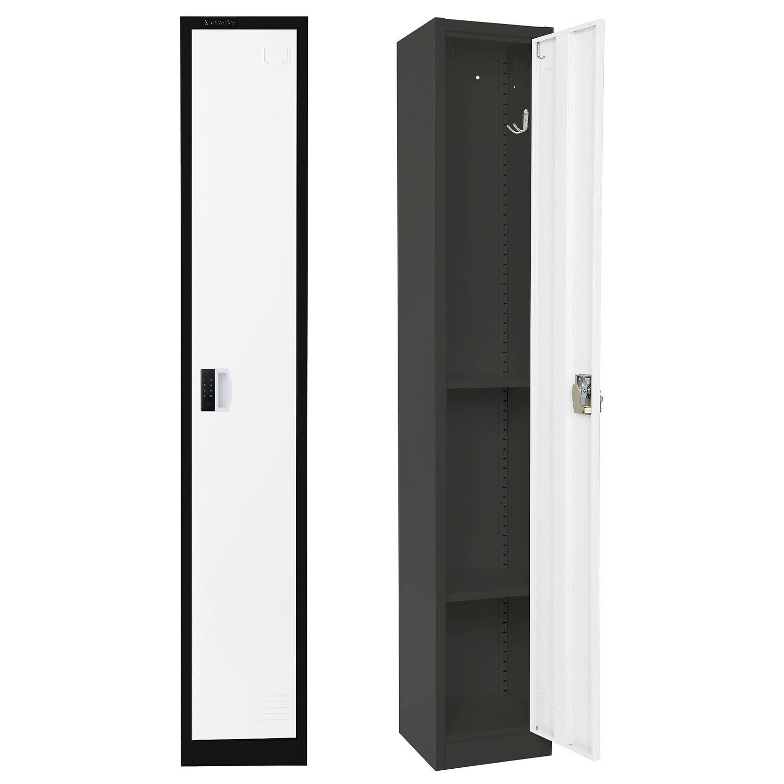 AdirOffice 72H Single Tier Black/White Storage Locker (ADI629-201-B-W-DL)
