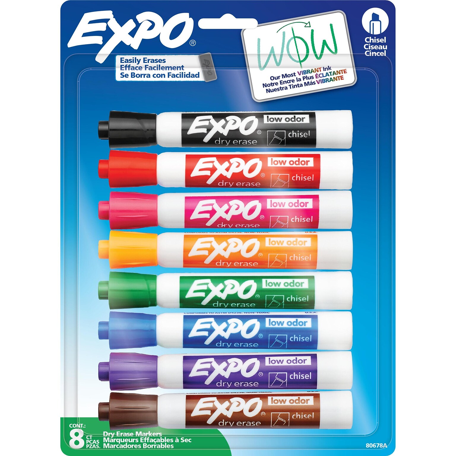 Expo Dry Erase Markers, Chisel Tip, Assorted Colors, 8/Pack (80678)