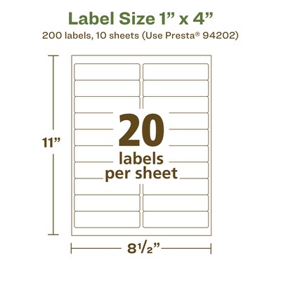 Avery EcoFriendly Laser/Inkjet Rectangle Multipurpose Labels, 1" x 4", White, 200/Pack (94202)