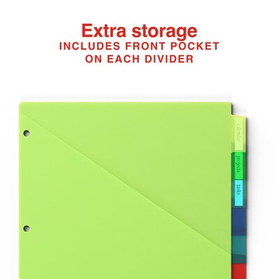 Staples Large Tab Plastic Insertable Pocket Dividers, 8-Tabs, Multicolor (ST62972)