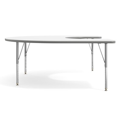 Flash Furniture Wren Horseshoe Activity Table, 66" x 60", Height Adjustable, White Top/Silver Frame (XUA6066HRSEWTP)