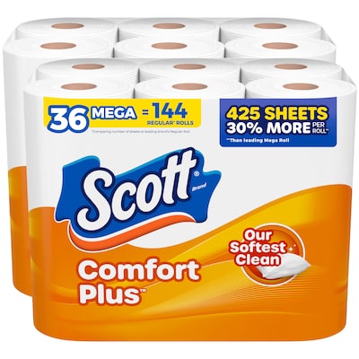 Scott Comfort Plus Mega Toilet Paper, 1-ply, White, 462 Sheets/Roll, 36 Rolls/Case (54262)