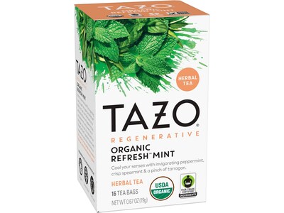 Tazo Refresh Mint Herbal Tea, Tea Bag, 0.67 Oz., 16/Box (10794522003508)