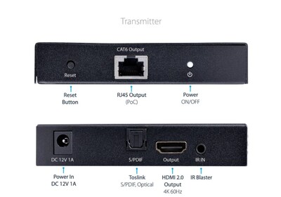Startech 4K HDMI Extender Over CAT5/CAT6 Cable, 4K 60Hz HDR Video Extender (4K70IC-EXTEND-HDMI)