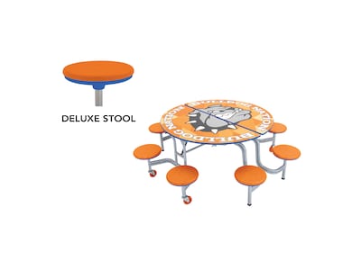 AmTab Round Mobile Cafeteria Table w/ 8 Stools, 60 Diameter, Assorted Colors (MSR608)