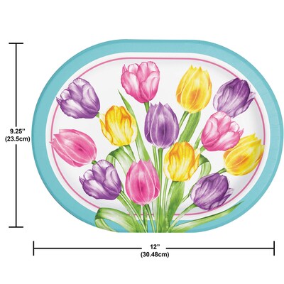 Say Hooray! Trendy Tulips Spring Oval Paper Plates and Dinner Napkins Set, 48/Pack (DTC9628E2H)