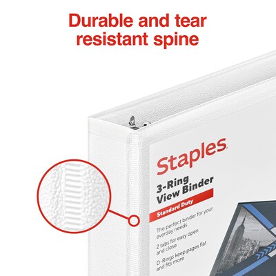 Staples® Standard 1/2" 3 Ring View Binder with D-Rings, White (26426-CC)