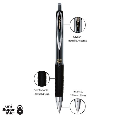 uniball 207 Retractable Gel Pens, Micro Point, Black Ink, 4/Pack (61270)
