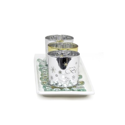 Elegant Designs Winter Wonderland Candle, Silver and Gold, Set of 3 (HG5000-SAG)
