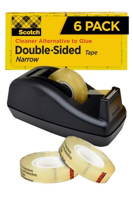 Scotch Permanent Double Sided Tape With Dispenser, 0.5 x 25 yds., Clear, 6/Pack (MMM6656PKC40)
