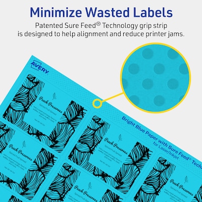 Avery Laser/Inkjet Multipurpose Rectangle Labels, 2" x 2-5/8", Bright Blue, 300/Pack (94235)