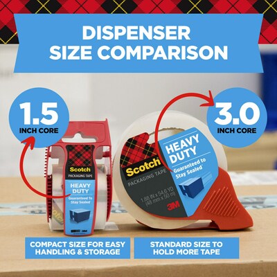 Scotch Heavy Duty Packing Tape with Dispenser, 1.88" x 22.2 yds., Clear, 6/Pack (142-6)