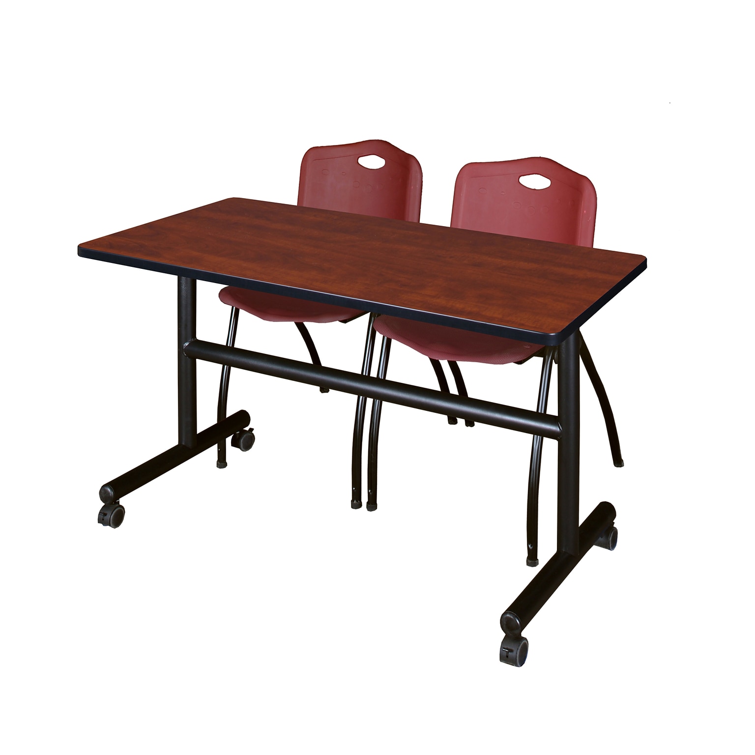 Regency Kobe 48 Flip Top Mobile Cherry Training Table & 2 M Stack Chairs, Burgundy (MKFT4824CH47BY)