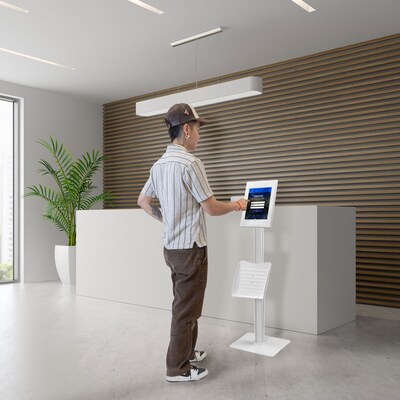 Mount-It! Adjustable Anti-Theft iPad Floor Stand, White (MI-3770W_G10)