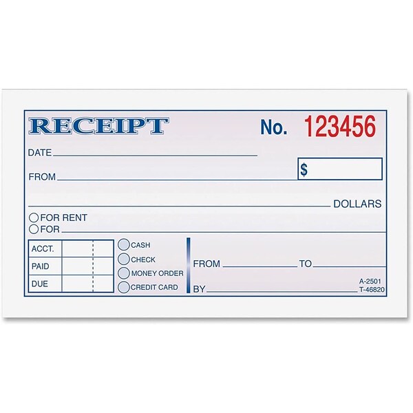 Adams 2-Part Carbonless Receipts Book, 2.75L x 4.88W, 50 Forms/Book, Each (DC2501)
