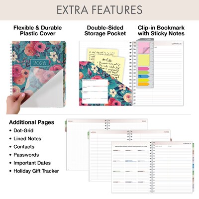 2026 Global Printed Products Essential Pro 7" x 9" Weekly & Monthly Planner, Paperboard Cover, Teal Floral (ESPRO-CY26-79-17)
