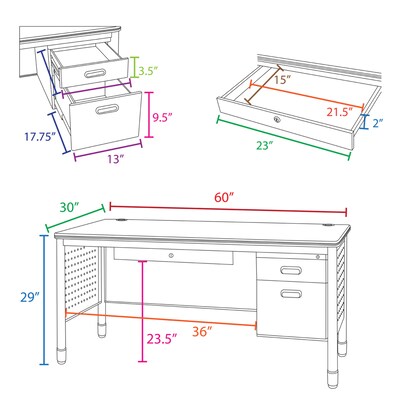 Regency Mesa Steel Single Pedestal Teacher's Office Desk w/ Center Drawer, 60" x 30", Medium Oak (66366SPCDMO)