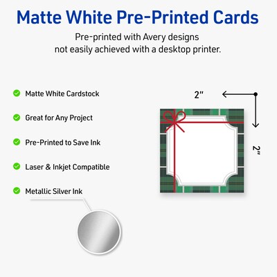 Avery Silver-Green Plaid Matte Blank Card, White, 120/Pack (S00-FJ9)