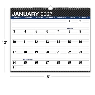 2026-2027 Excello Brands Large Print 12" x 15" Academic Monthly Wall Calendar, Black (WC-AY26-1215-BK)