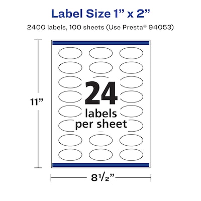 Avery Laser/Inkjet Oval  Waterproof Multipurpose Labels, 2"  Dia, White, 2400/Box (94053)