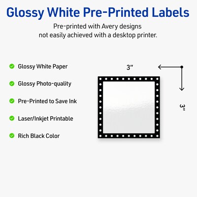 Avery Laser/Inkjet Square Multipurpose Labels, 3 x 3, White, 60/Pack (S00-DKR)