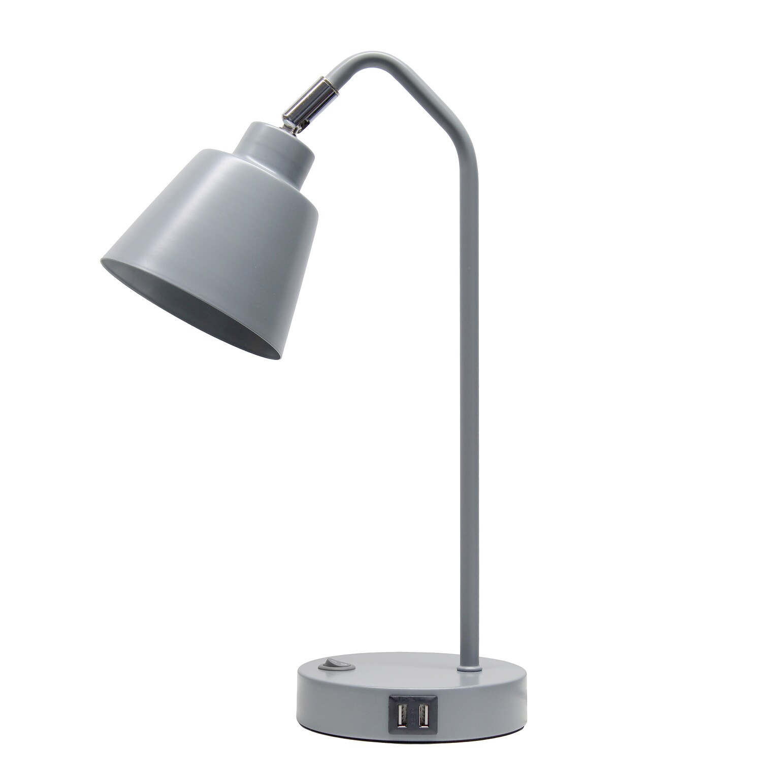 Simple Designs Sleek Essentials LED Desk Lamp, 16, with USB Ports, Gray (LD1071-GRY)
