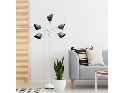 Simple Designs 67" White Metal Floor Lamp with 5 Adjustable Cone Shades (LF2006-GOW)