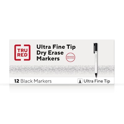 TRU RED™ Pen Dry Erase Markers, Ultra Fine Tip, Black, 12/Pack