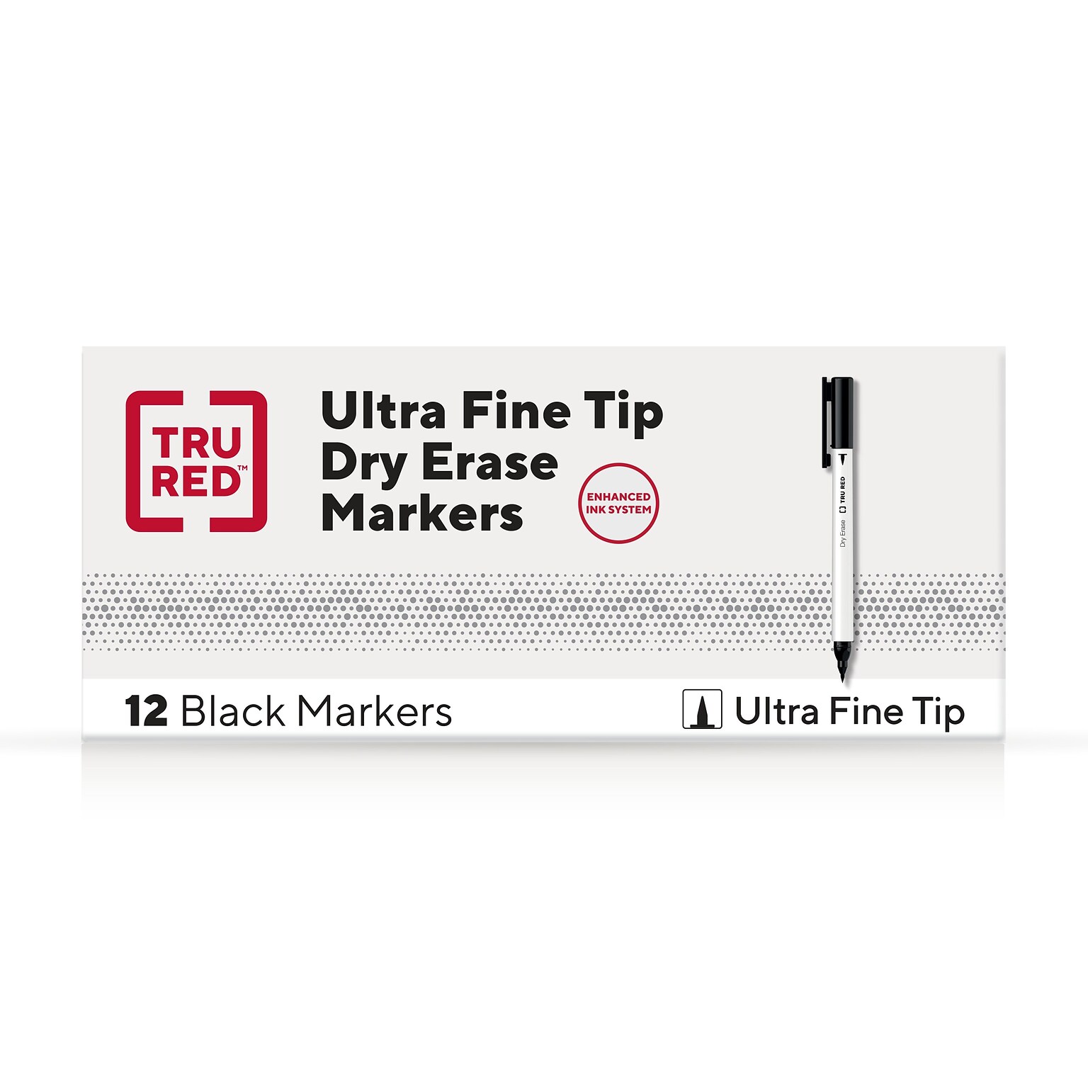 TRU RED™ Pen Dry Erase Markers, Ultra Fine Tip, Black, 12/Pack (TR61438-CC)