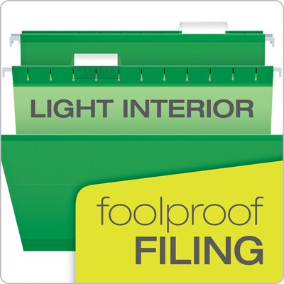 Pendaflex Reinforced Hanging File Folders, 1/5 Tab, Letter Size, Bright Green, 25/Box (PFX 4152 1/5 BGR)