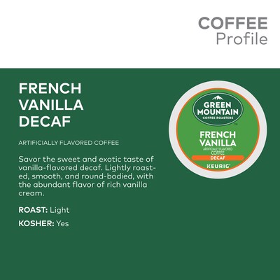 Green Mountain French Vanilla Decaf Coffee Keurig® K-Cup® Pods, Light Roast, 96/Carton (7732CT)